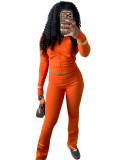 HR24066 Tight Zipper Top Low Waist Micro flared Pants with Velvet Set
