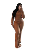 HR24058 Waffle texture fabric shoulder cuff cap micro horn casual set