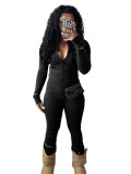 HR24066 Tight Zipper Top Low Waist Micro flared Pants with Velvet Set