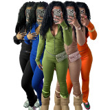 HR24066 Tight Zipper Top Low Waist Micro flared Pants with Velvet Set