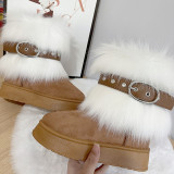 Thick soled fur boots imitating fox fur and grass, worn with a midsole snow boot