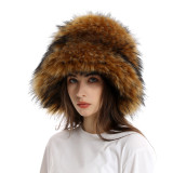 Warm and thickened faux fur hat, raccoon fur fisherman hat