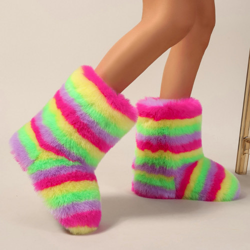 Thick soled midsole boots with colorful striped snow boots