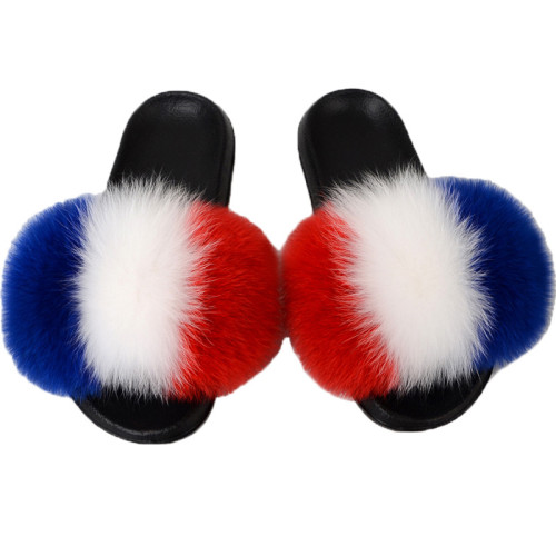 Fox fur slippers, women's soft soled fur slippers, one line cool slippers