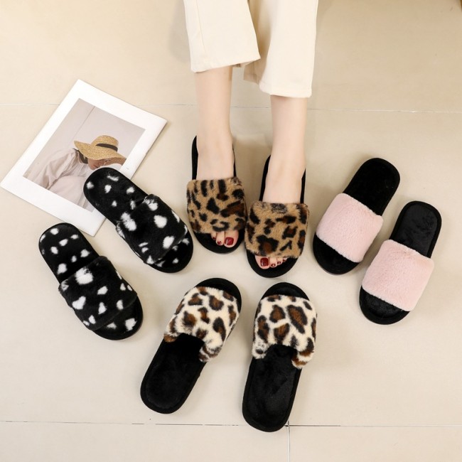 Leopard print fur slippers cotton slippers Foot flannel