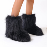 fur boots mid length boots, oversized thick soled snow boots