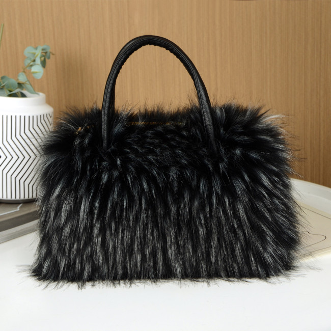 Imitation fur raccoon fur handbag with large capacity tote bag