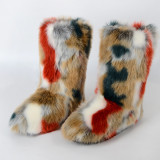 Imitation fox, imitation raccoon fur, grass, winter snow boots