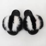 Fox fur slippers, women's soft soled fur slippers, one line cool slippers
