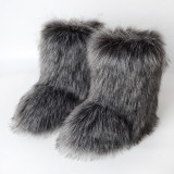 Snow boots imitating raccoon fur with a thicker midsole
