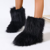 fur boots mid length boots, oversized thick soled snow boots