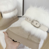Thick soled fur boots imitating fox fur and grass, worn with a midsole snow boot
