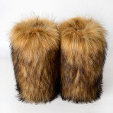 Snow boots imitating raccoon fur with a thicker midsole