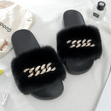 Metal chain fur slippers
