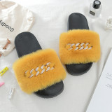 Metal chain fur slippers