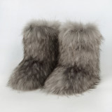 Imitation fox, imitation raccoon fur, grass, winter snow boots