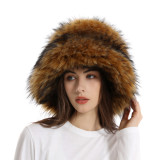 Warm and thickened faux fur hat, raccoon fur fisherman hat