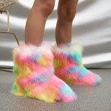 Children's fur boots, colored cotton boots, plush snow boots