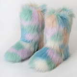 Imitation fox, imitation raccoon fur, grass, winter snow boots