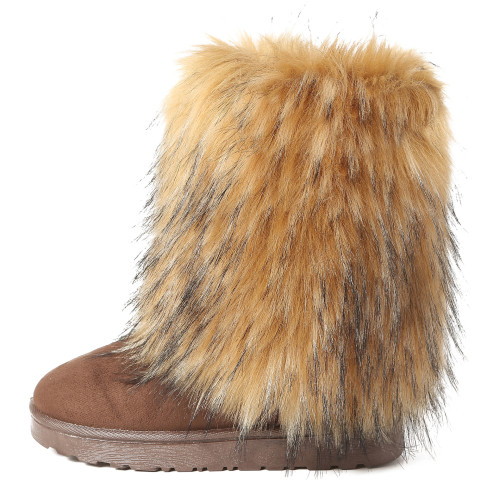 Long fur boots, women's thick soled midsole boots, imitation fur snow boots