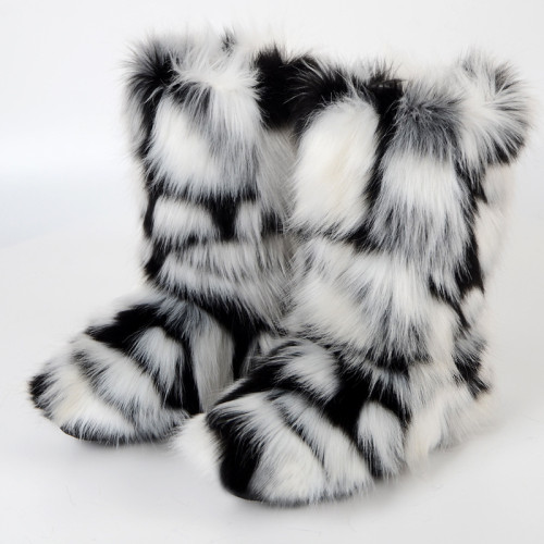 Imitation fox, imitation raccoon fur, grass, winter snow boots