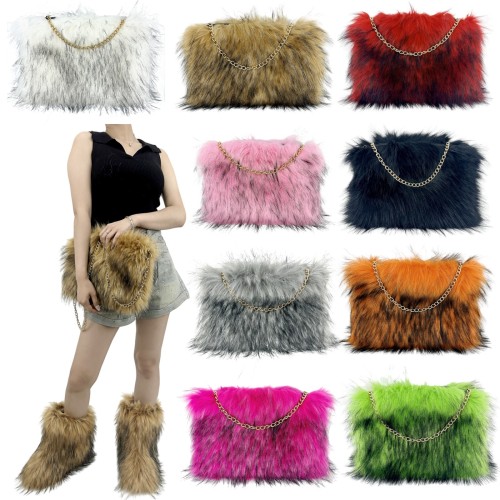Women's retro handbag, fluffy large capacity fur handbag