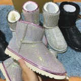 Full flash water diamond short tube snow boots fur boots ﻿Wool lining for warmth