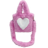 Fur bag women's heart-shaped pattern large capacity plush bags