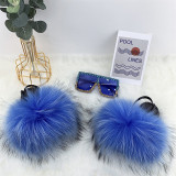 Real fur children's fur slippers with glasses set