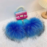 Fox fur children's slippers with children's bag