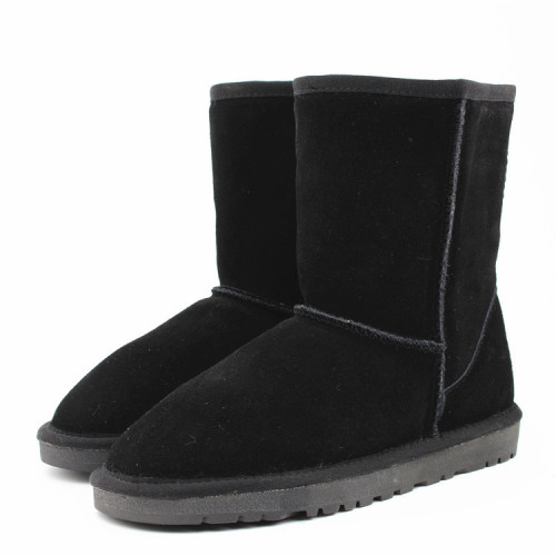 5825 mid length snow boots made of genuine cowhide and imitation wool, with anti slip cow tendon sole inside