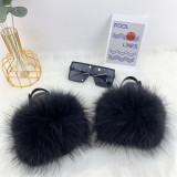 Real fur children's fur slippers with glasses set