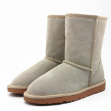 5825 mid length snow boots made of genuine cowhide and imitation wool, with anti slip cow tendon sole inside