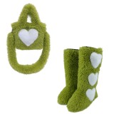 Imitation fur bag paired with heart-shaped fur snow boots sets