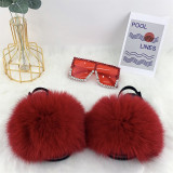 Real fur children's fur slippers with glasses set