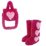 Imitation fur bag paired with heart-shaped fur snow boots sets