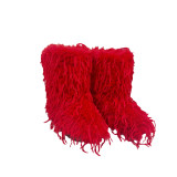 Flat heel mid top imitation raccoon fur snow boots
