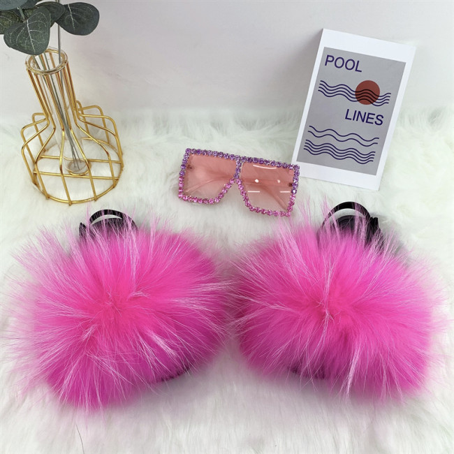 Real fur children's fur slippers with glasses set