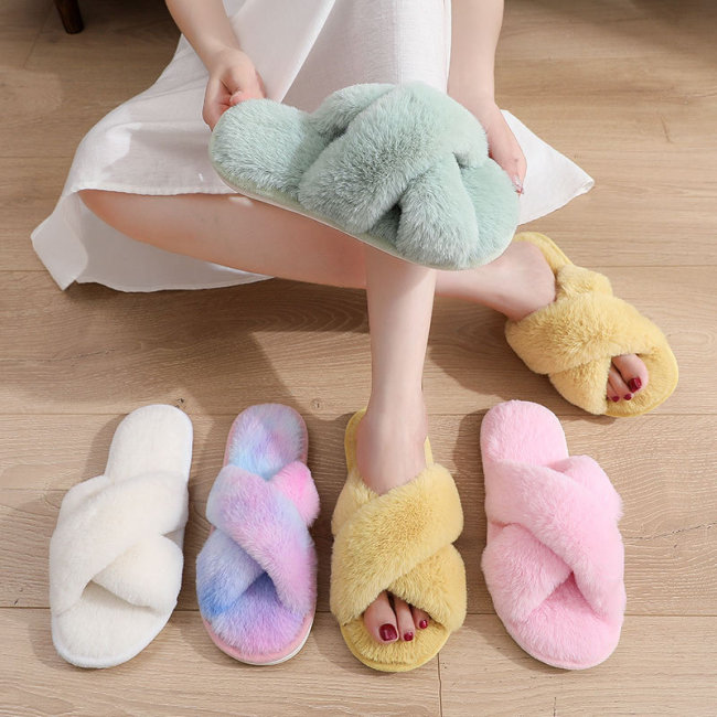 Fork strap plush slippers for autumn and winter