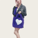 Fur bag women's heart-shaped pattern large capacity plush bags
