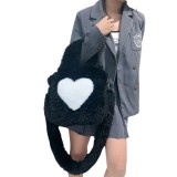 Fur bag women's heart-shaped pattern large capacity plush bags
