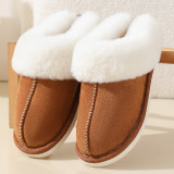 Suede fur mouth cotton slippers for warmth, women's slippers