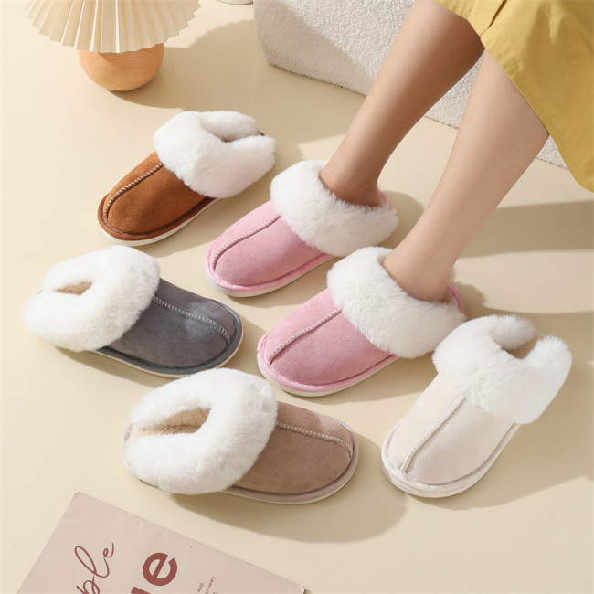 Suede fur mouth cotton slippers for warmth, women's slippers