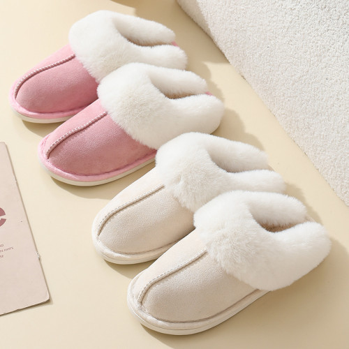 Suede fur mouth cotton slippers for warmth, women's slippers