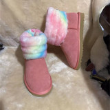 Fur integrated snow boots, genuine leather wool cotton shoes, and fur shoes