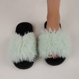 Cotton slippers with long fur in winter