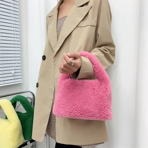 Handheld lamb wool bag, crossbody small square bag