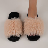 Cotton slippers with long fur in winter