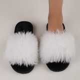 Cotton slippers with long fur in winter