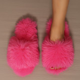 Cotton slippers with long fur in winter